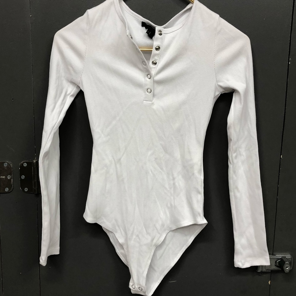 Forever 21 White Long Sleeve Bodysuit